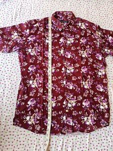 Maroon Floral Print Short Sleeve Shirt