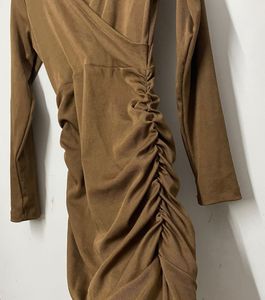 Brown Ruched Wrap Dress