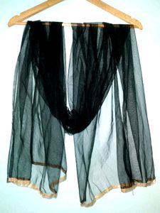 Black Net Dupatta with Gold Border