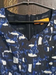 Women's Georgette Blue Floral Dress with Cut Sleev