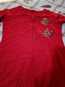 Red Kurta with Floral Embellishments