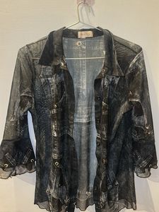 Mesh Button-Down Top