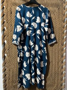 Elegant Blue Floral Print Kurta Set With Duppta