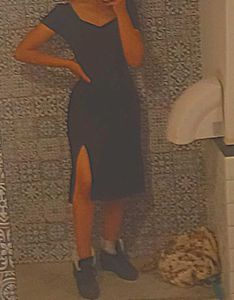 Black Gathered A-Line Dress