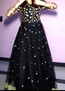 Elegant Black &amp; Gold Embellished Gown