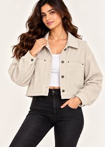 Beige Cropped denim  Jacket