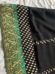 Elegant Black Kurta with Gold and Green Embellishm