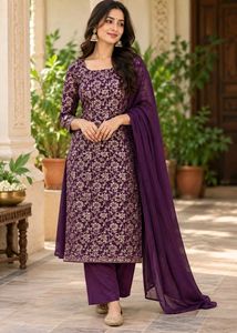Elegant Purple Brocade Dress Material with dupatta