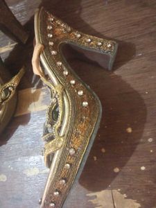 Designer Embellished Gold Wedge Heels