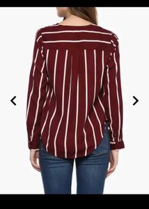 Maroon Striped V-Neck Top