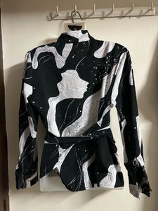 Monochrome Abstract Print Wrap Top