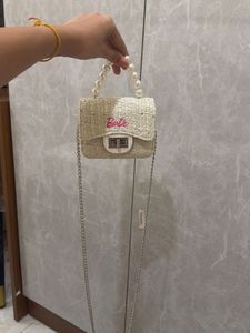 Chic Barbie Pearl Handle Tweed Clutch Bag