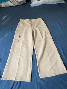 Cream Wide Leg Cargo Pants