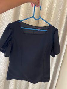 Stylish Black Square Neck frill Sleeve Top