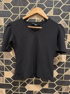 Stylish Black V-Neck Puff Sleeve Top