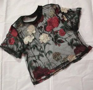Sheer Floral Embroidered Top