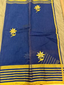 Blue Saree with Yellow Border &amp; Embroidery