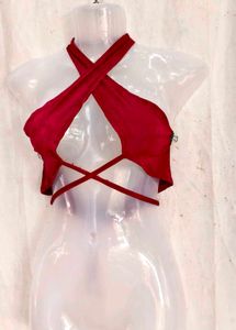 1389. Criss-Cross Halter Neck Crop Top