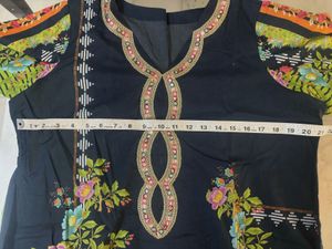 Dark Blue Floral Embroidered Kurta with dupatta