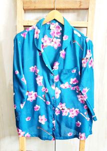 Vibrant Floral Print Button-Down Shirt- 40