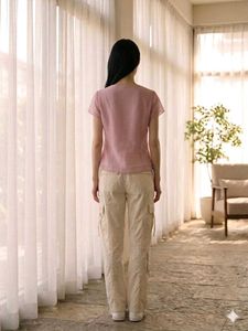 Pink Sheer Organza Top with Pearl Neckline | Size