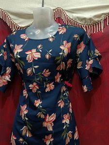 It Is Jean Top With Blue Floral Design.