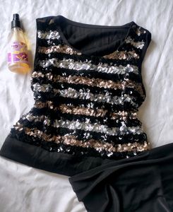 Black Sequin Sleeveless Top