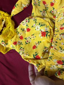 Yellow Floral Halter Neck Crop Top