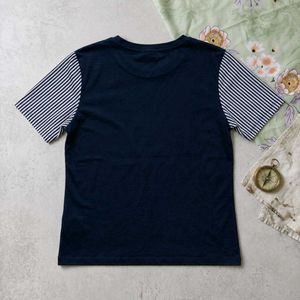 Navy Blue T-Shirt with Bow Detail