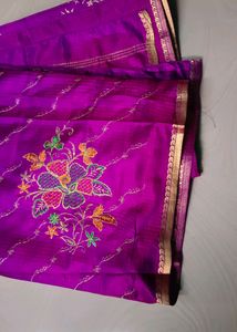 Purple Colour Embroidery Saree