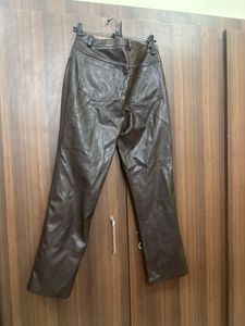 Women's Brown Faux Leather Flare Pants