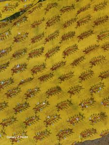 Vibrant Yellow &amp; Green Block Print Saree