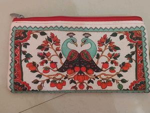 Peacock Print &amp; Embroidered Pouches (Set of 2)