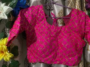 Elegant Pink &amp; Gold Embroidered Blouse