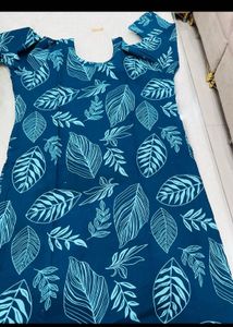 Teal Leaf Print Kurta Set