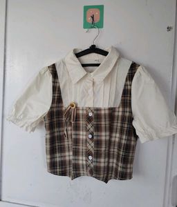 Plaid Layered Puff Sleeve Top