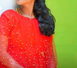 Red Beaded Tulle Top