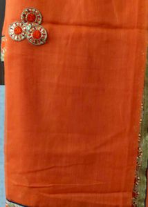 Vibrant Orange Saree with Embellished Border( only