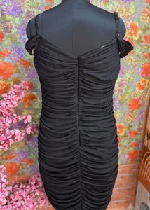 Elegant Black Ruched Off-Shoulder Dress