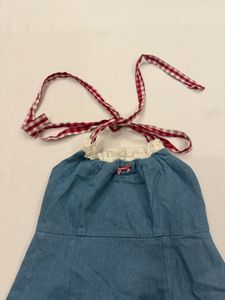 Denim Halter Dress with Gingham Straps