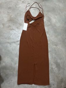 Zara Cut-Out Knit Dress – Bronze color