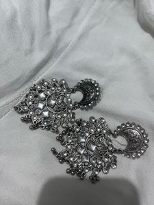 Oxidized Silver Jhumka Earrings Set