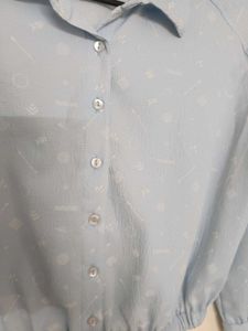 Light Blue Printed Cropped Shirt