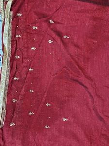 NEW Maroon Embroidered Silk Saree