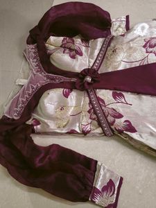 Cream And Maroon Colour Gown