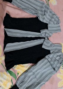 Chic Black & White Striped Puff Sleeve Top