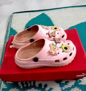 Cute Pink Clogs with Charms 6 to 8 year girl no