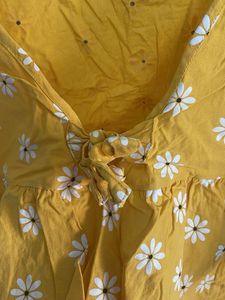 Yellow Daisy Print Tie-Front Peplum Top