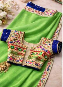 Vibrant Green Saree with Blouse