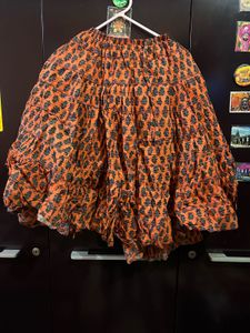 Bohemian Orange & Green Print Maxi Skirt